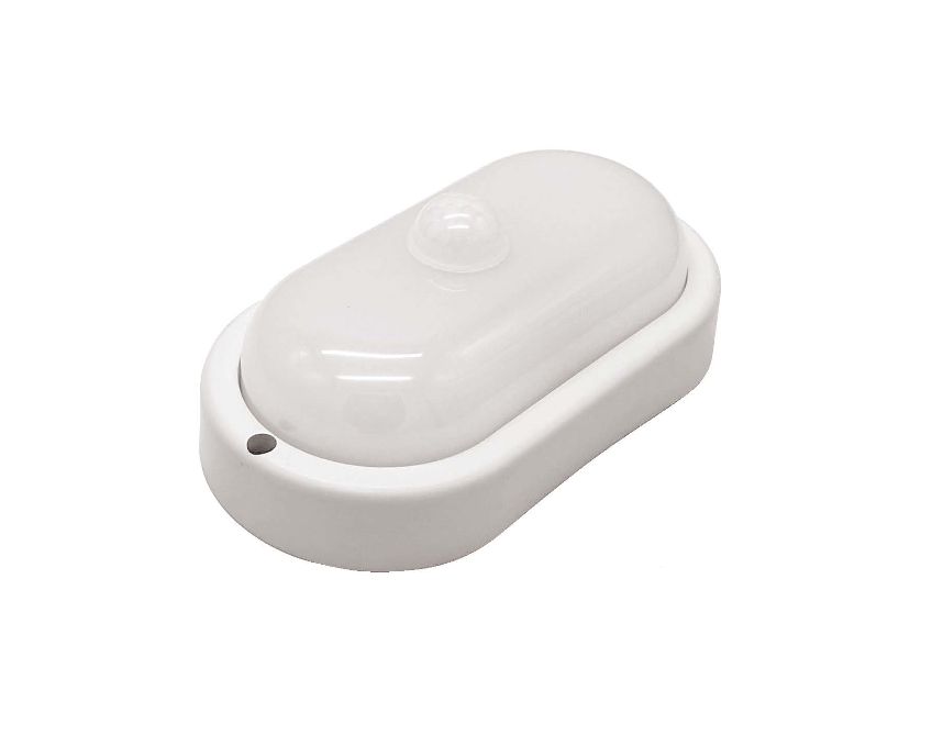 Specialiųjų patalpų LED šviestuvas ORRO BL170EP03-PIR, 10W, 700 lm, IP54, su PIR judesio davikliu, virštinkinis, baltos sp., ovalo formos, A171500002