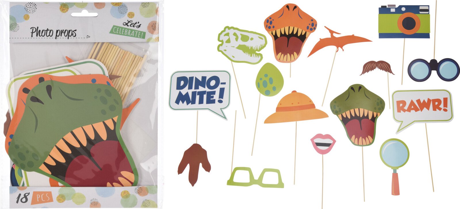 Aksesuarai fotosesijai, dinozaurų tematika, popieriniai, 18 vnt.