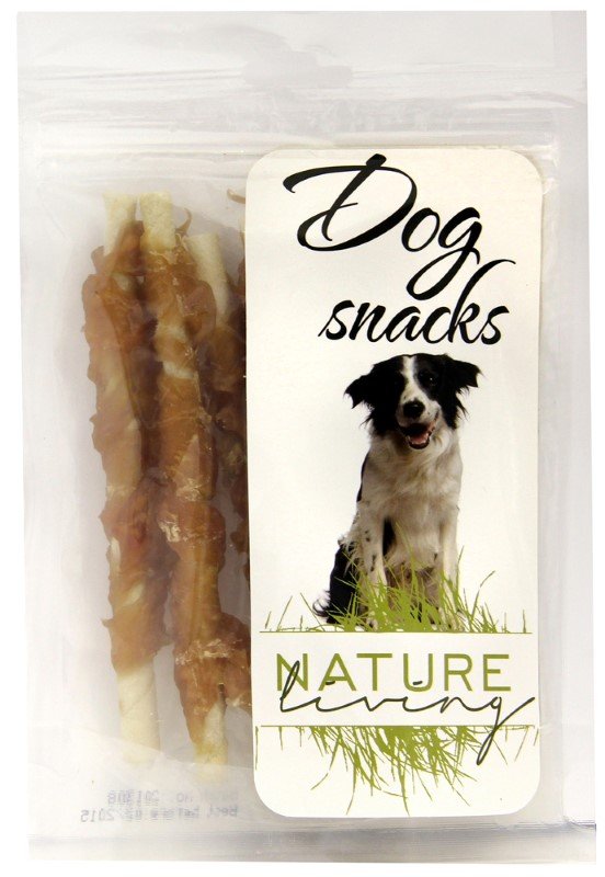 Skanėstas šunims NATURE LIVING, galvijų odos pagaliukai apsukti vištiena, 75g