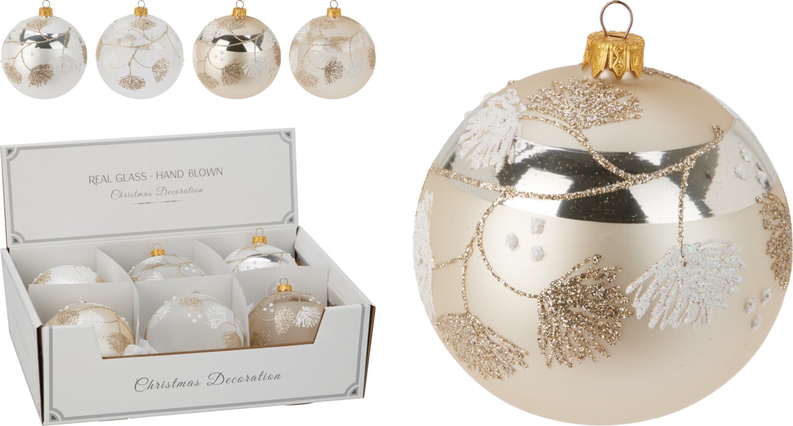 Eglutės žaisliukas, stiklas, 4 skirtingos sp., skersmuo 10 cm