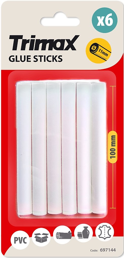 Klijų lazdelės TRIMAX, 11 mm, L-100 mm, 6 vnt