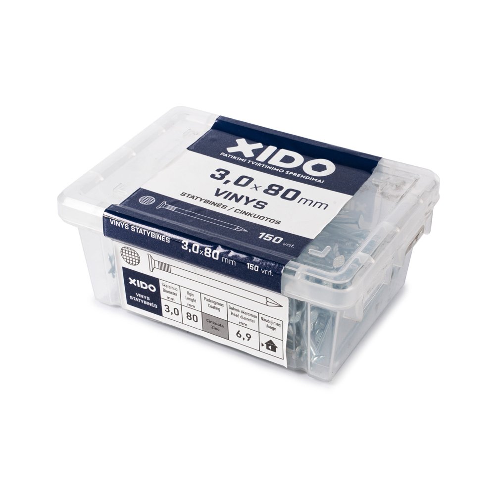 Vinys statybinės XIDO, cinkuotos 3,0x80, 150vnt.