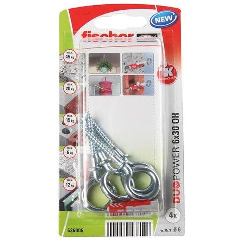 Dvikomponenčiai kaiščiai FISCHER Duopower, su O formos kabliu, 6 x 30 mm, 4 vnt.