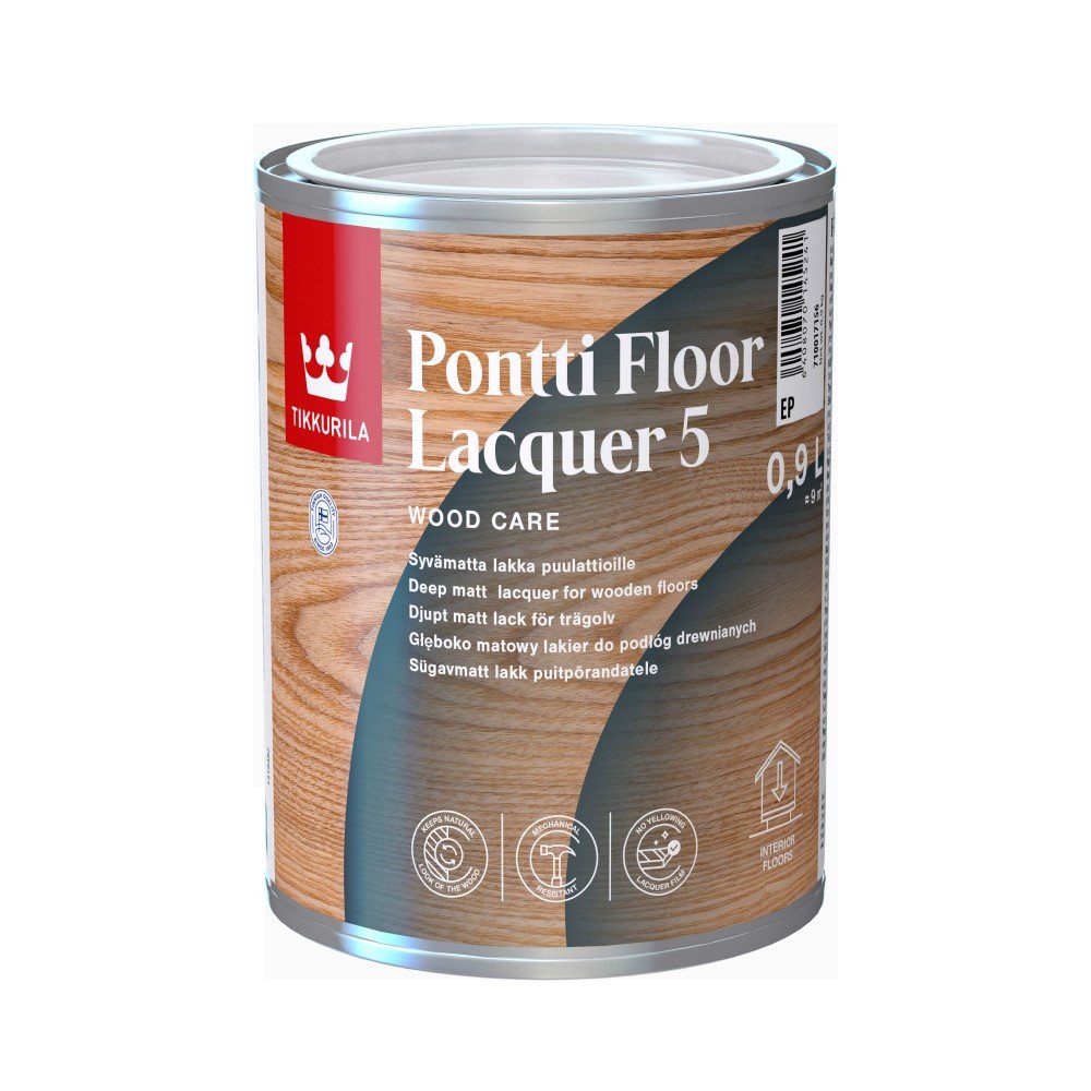 Medinių grindų lakas TIKKURILA, PONTTI FLOOR LACQUER 5, 0,9 l, EP bazė, matiniai, tonuojami