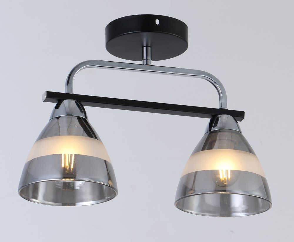 Pakabinamas šviestuvas BALTIK GAISMA K90561/2, E27, 2 x 60W, juodos sp., metalas+stiklas, 360 x 260 x 140 mm