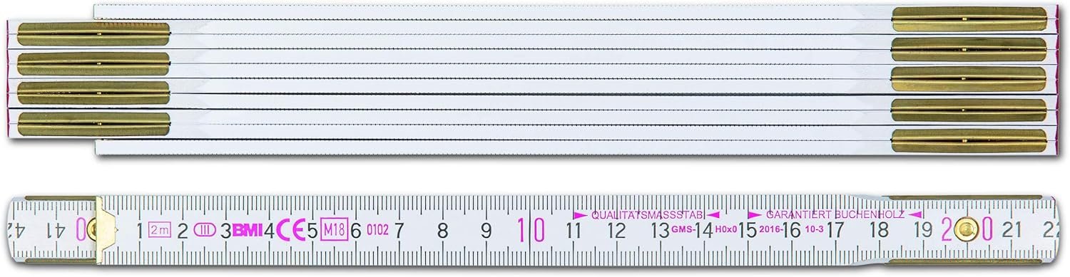 Liniuotė BMI, medinis, sulankstoma, 2 m, baltas, su kampainiu, 980904200