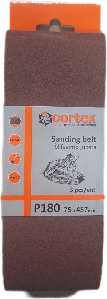 Juosta šlifavimo staklėms CORTEX, P180, 75x457 mm, 3 vnt.