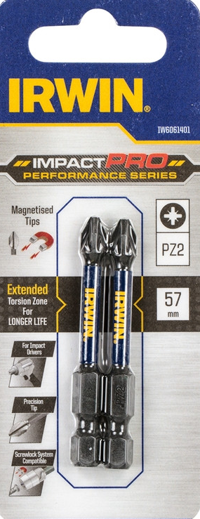 Smūginiai sukimo antgaliai IRWIN Impact Pro, 57 mm, 2 x PZ2