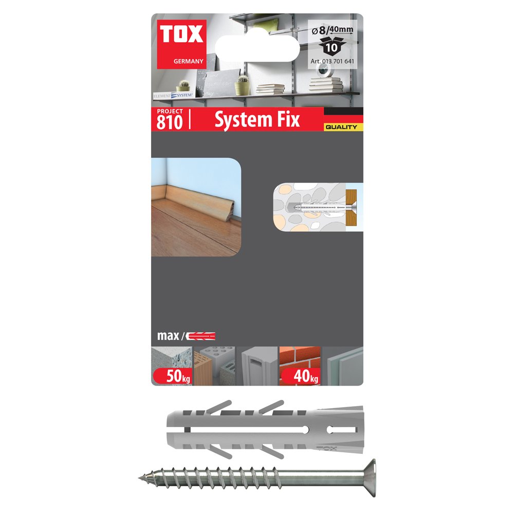 Montavimo rinkinys grindjuostėms TOX, System Fix Pro, 8 x 40 mm, 10vnt.