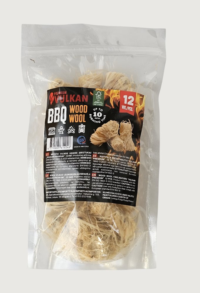 Ugnies įdegtukai VULKAN, medžio vilna, 12 vnt., MV-12