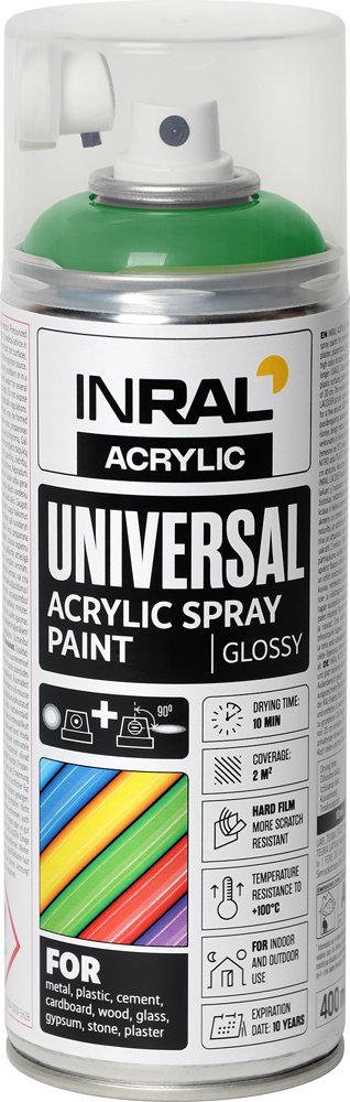 Aerozoliniai dažai INRAL ACRYLIC UNIVERSAL, 400 ml, mėtinė žalia, blizgi, RAL6029