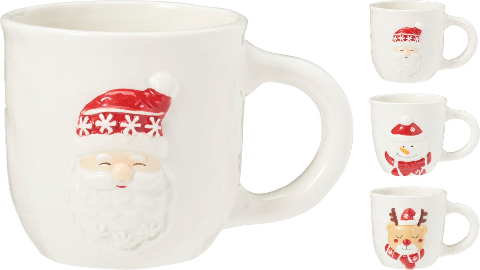 Puodelis KALĖDOS, keraminis, baltos sp., 3 skirtingi dizainai