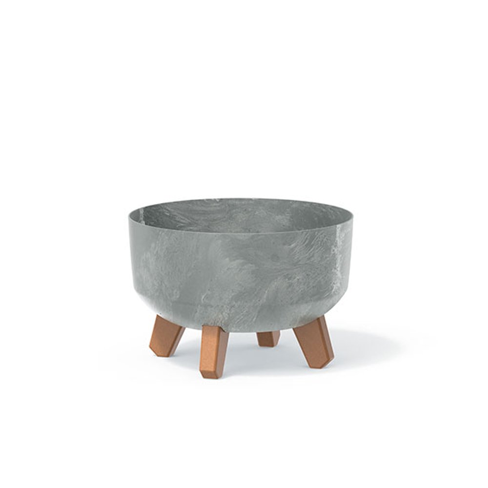Plastikinis kambarinis vazonas GRACIA LOW BETON EFFECT, ant kojelių, pilkos sp., vazono skersmuo 23,5 cm.