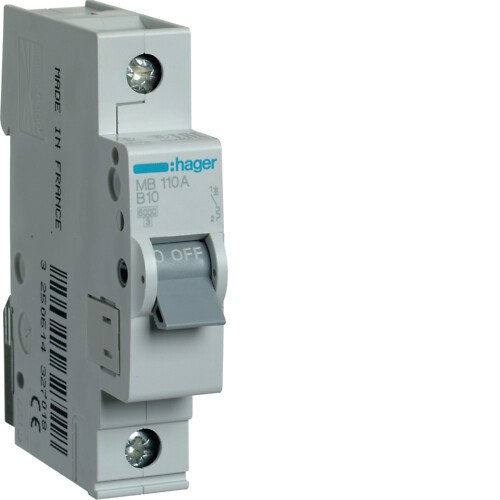 Automatinis išjungiklis HAGER Mb110A, 1P, 10 A, 6 kA, B