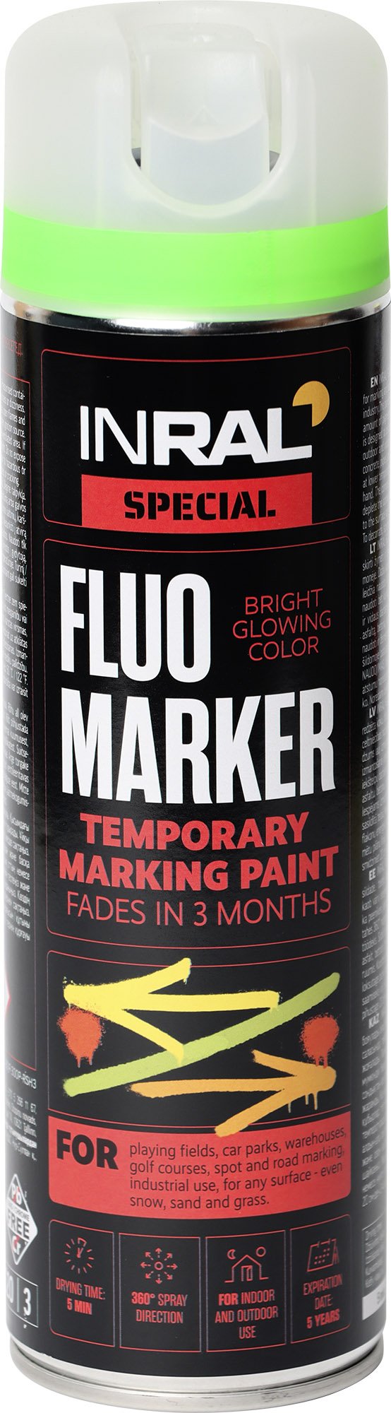 Aerozoliniai laikino žymėjimo dažai INRAL Fluomarker, 500ml, žalia, matinė