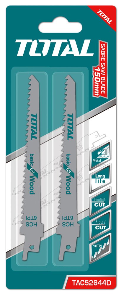 Tiesinio pjūklo pjūkleliai TOTAL, medienai, 2 vnt., 6 TPI, 150x19x1.25 mm, TAC52644D