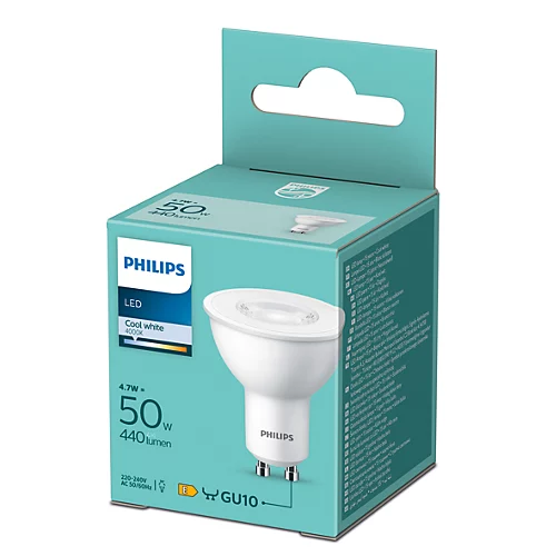 LED lemputė PHILIPS, 4.7W, 460 lm, 4000K, GU10, matinė