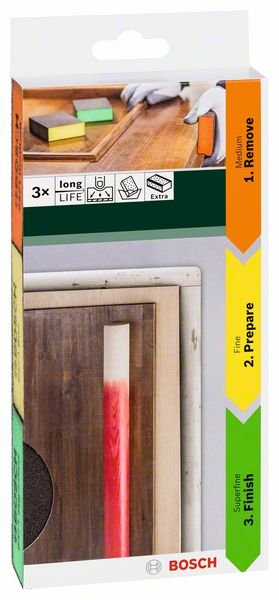 Stačiakampių šlifavimo kempinėlių rinkinys BOSCH Edge, 69 x 97 x 26 mm, 3 vnt.