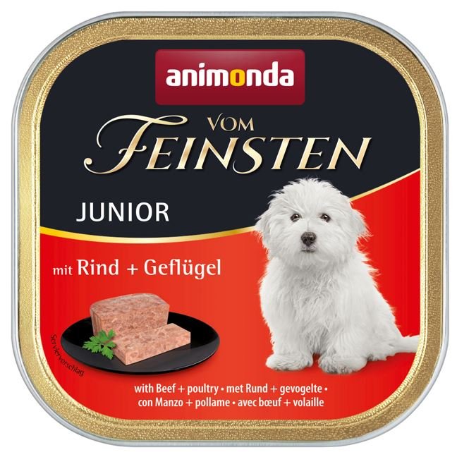 Konservuotas šunų ėdalas VOM FEINSTEN Puppy, jauniems šunims su jautiena ir paukštiena, 150g