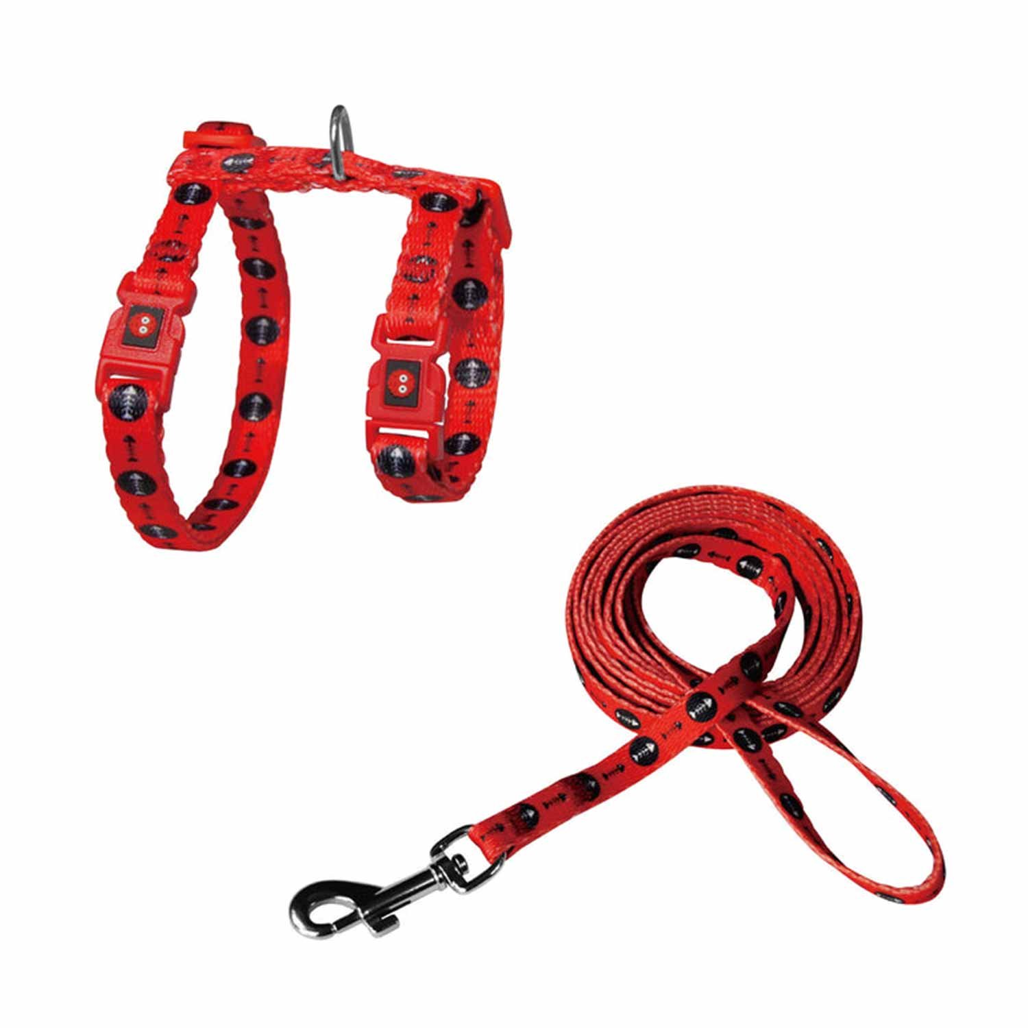 Petnešų ir pavadėlio rinkinys katėms LOCO, raudonas