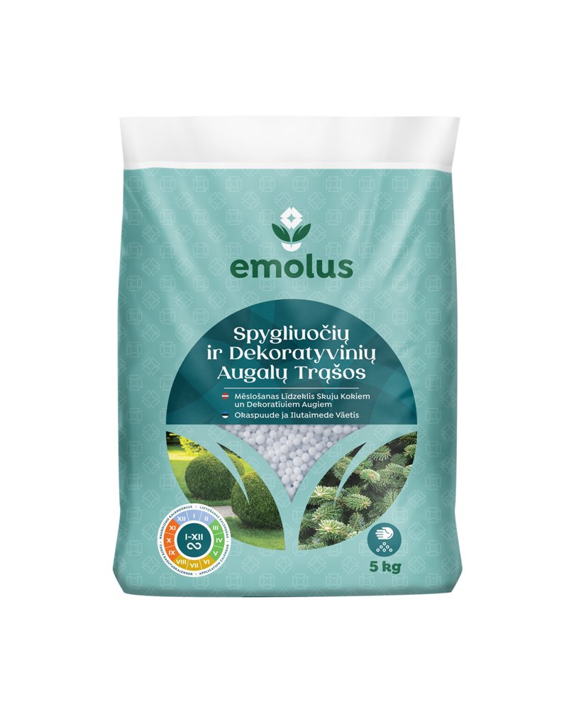 Trąšos spygliuočiams ir dekoratyviniams augalams EMOLUS, NPK 11-9-20, 5 kg