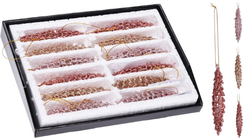 Eglutės žaisliukas Varveklis, stiklinis, 3 spalvos, 12 cm