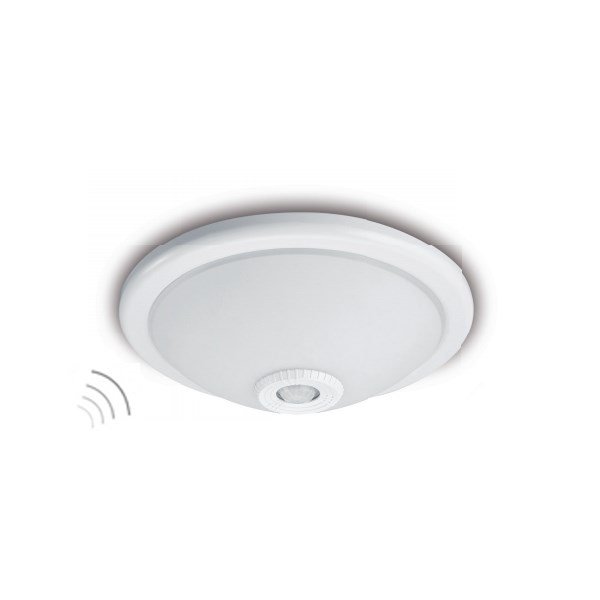 Specialiųjų patalpų šviestuvas GTV Vizela, E27, 2 x 40W, su judesio davikliu, 360°, IP20, pusiau skaidrus gaubtas, baltas korpusas, 295 x 86 mm, OS-PLCRKZ-00