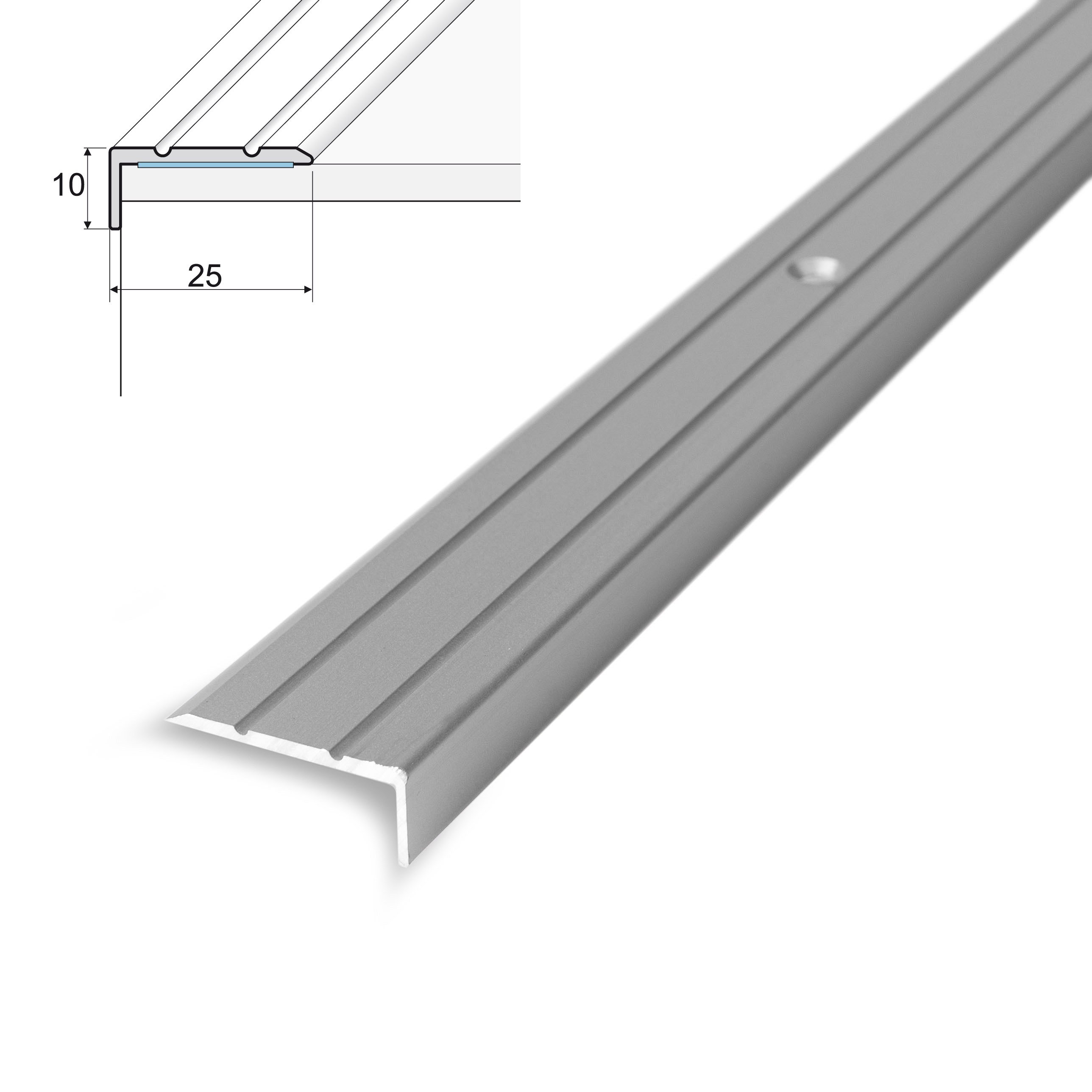 Aliumininė užbaigimo juostelė HESORA H 31 D2, 2,5 x 1 x 90 cm, mat.sidabro spalvos, kilmės šalis ES