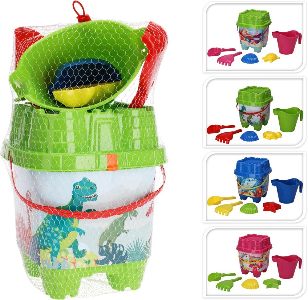 Smėlio žaislų rinkinys, matmenys 20x20x38cm, 7vnt, įvairių spalvų