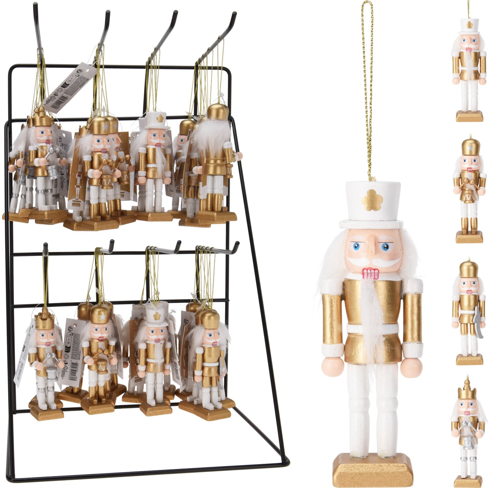 Eglutės žaisliukas Spragtukas, 4 skirtingi dizainai su auksiniais ir baltais metaliniais elementais, 35 x 30 x 100 mm