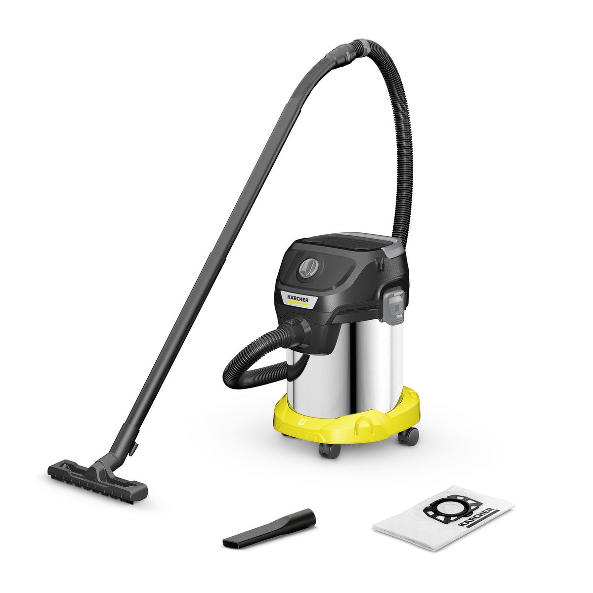 Sauso-šlapio siurbimo dulkių siurblys KARCHER KWD 3 S, V-17/4/20/F, galia 1000 W, 17 l nerūdijančio plieno talpa, 2 m ilgio žarna, 1.628-441.0