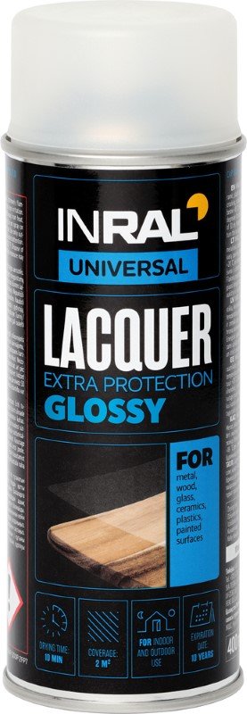 Aerozolinis lakas INRAL Lacquer, 400 ml, skaidri, blizgi