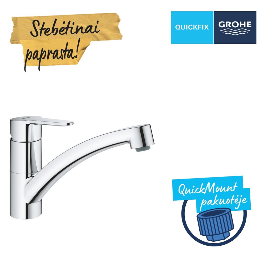 Plautuvės maišytuvas GROHE Quickfix Start Eco, chromas, 31685000
