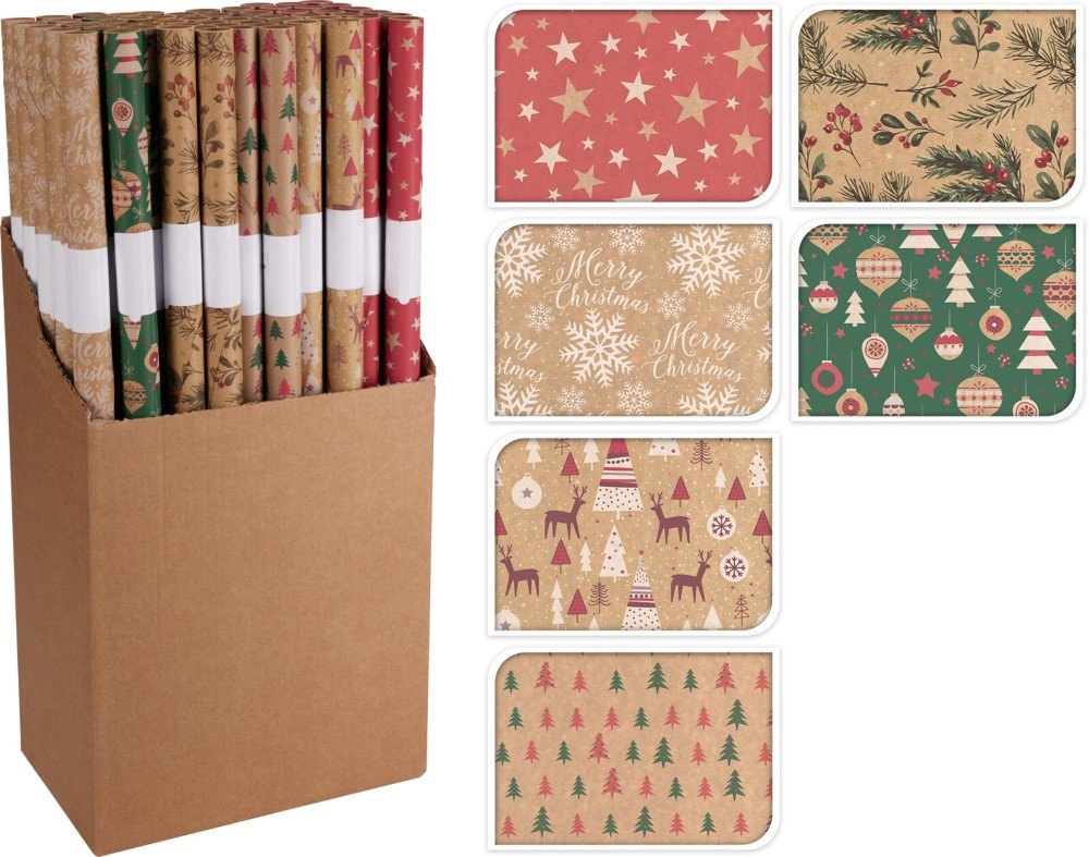 Dovanų pakavimo popierius, 6 skirtingi dizainai, 70 x 200 cm