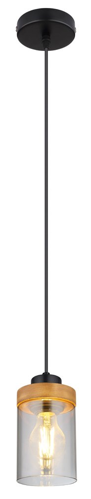 Pakabinamas šviestuvas GLOBO Finca, E27, 1 x 40W, 230V, juodas matinis metalas, dūmų spalvos stiklas, PVC juodas laidas, 100 x 1500 mm