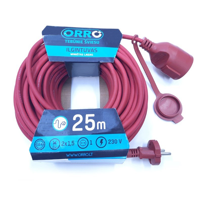 Ilgiklis ORRO, 1 lizd., 25m, be įž., 2x1,5, rožinė sp., Yl-105N--Wp-25-15