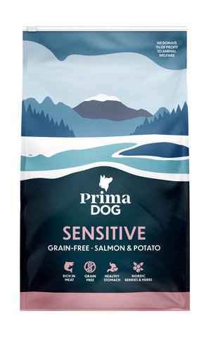 Sausas šunų ėdalas PRIMADOG, be grūdų, su lašiša ir bulvėmis, visiems suaugusiems šunims, 3kg