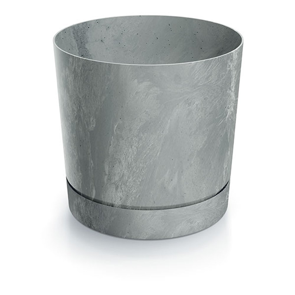 Plastikinis kambarinis vazonas TUBO P BETON EFFECT, pilkos sp., vazono skersmuo 14,8 cm.