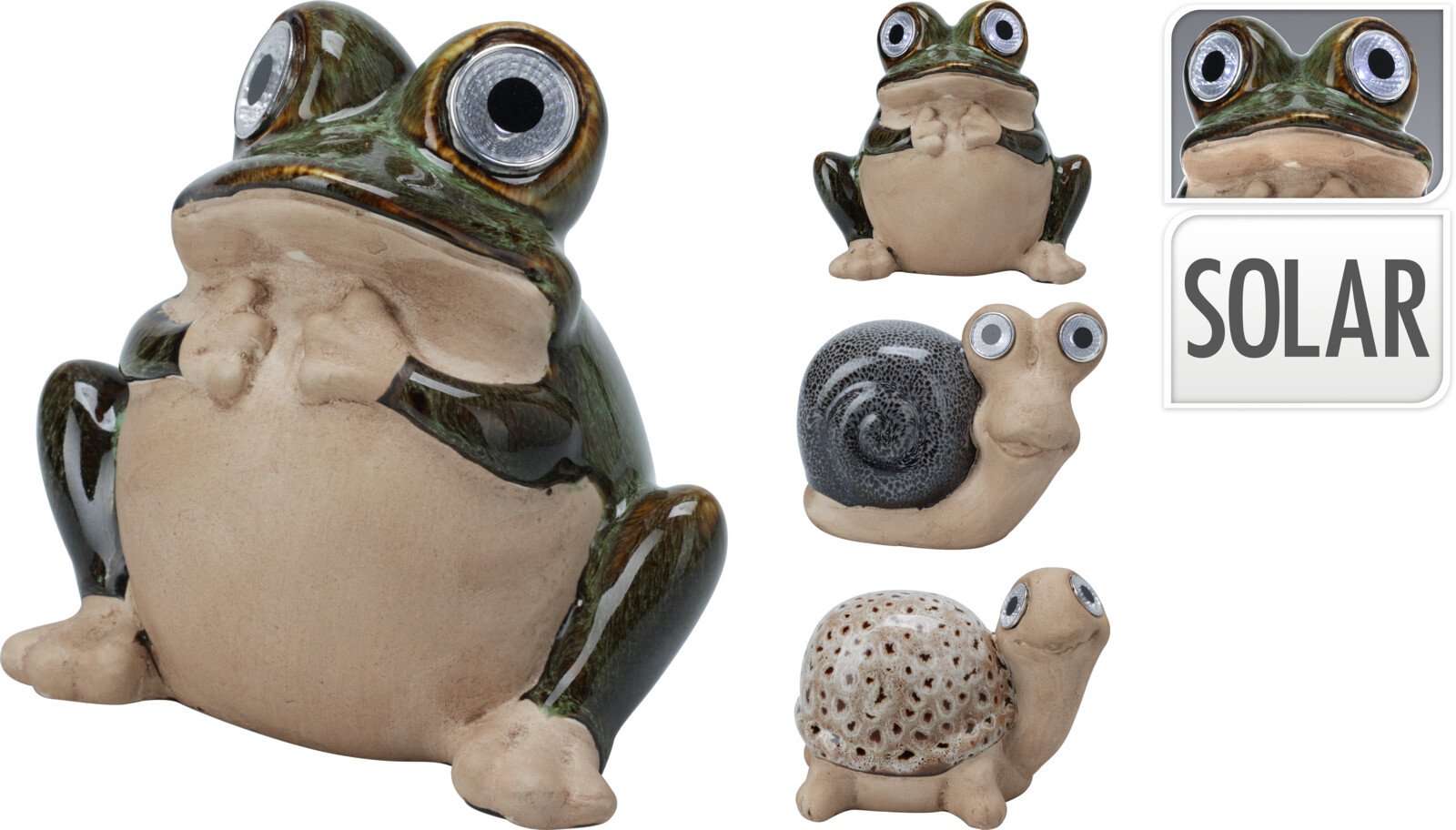 Sodo dekoracija SODO GYVŪNAI, porcialianinė, šviečiančiomis akimis, 3 skirtingi dizainai, 12,5 x 8,5 x 12 cm.