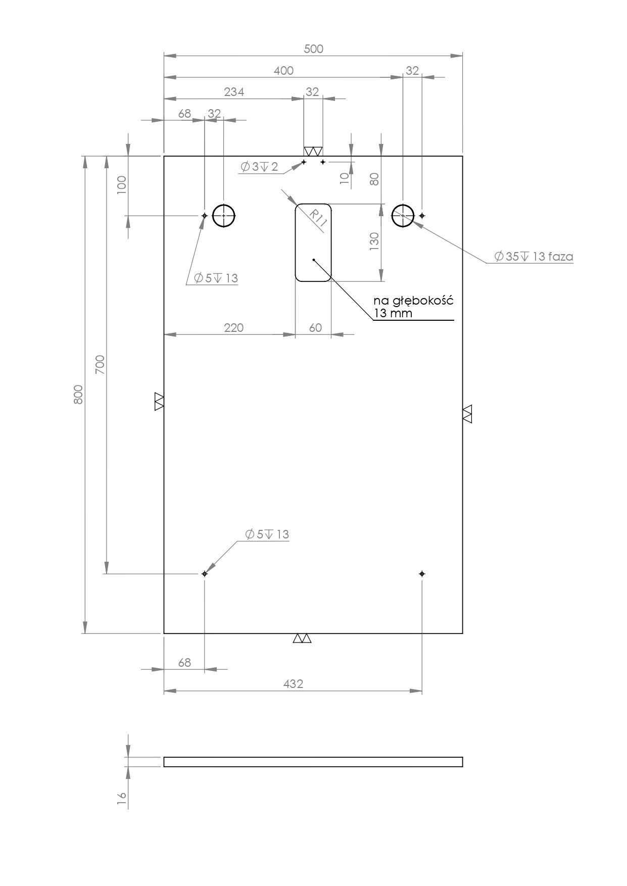 Vonios veidrodis ELITA Sote 50, 80 x 50 x 1,9 cm, stačiakampis