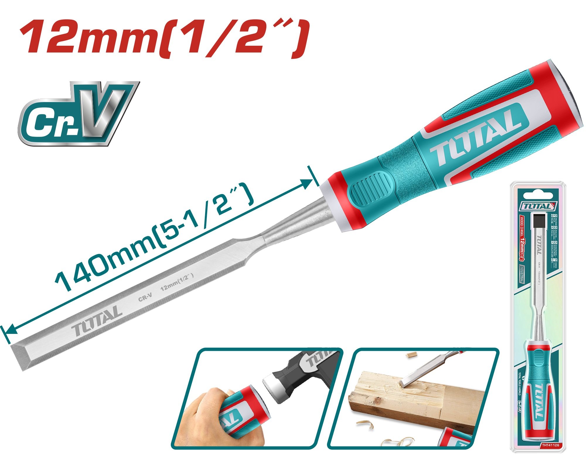Kaltas TOTAL, medžiui, CR-V, 12x140 mm, THT41126