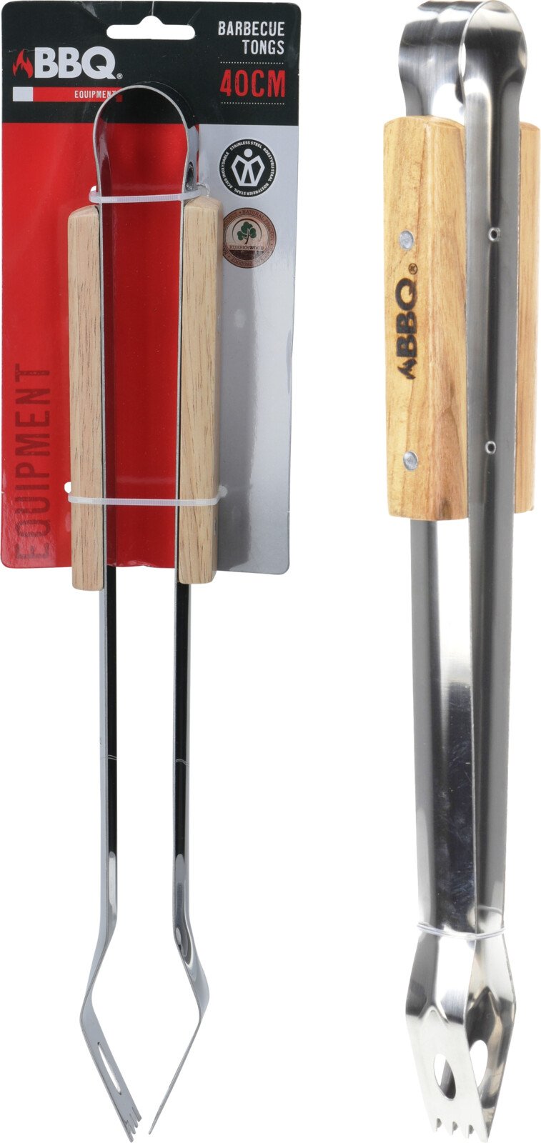 Kepsninės žnyplės BBQ, nerūdijančio plieno su medine rankena, 405 mm