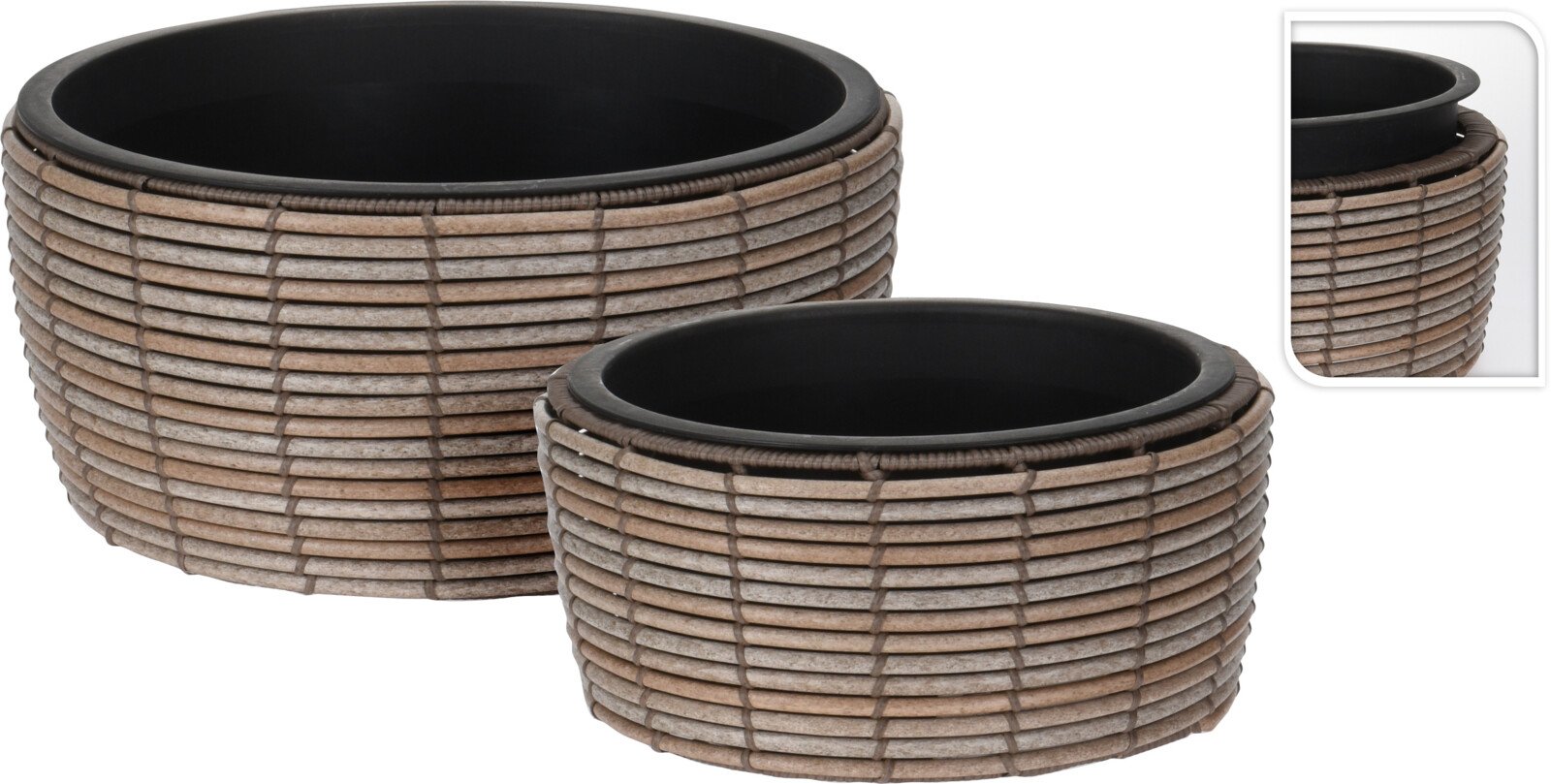 Lauko vazonas, pintas, plokščias, rudos sp., 36 x 36 x 17 cm.