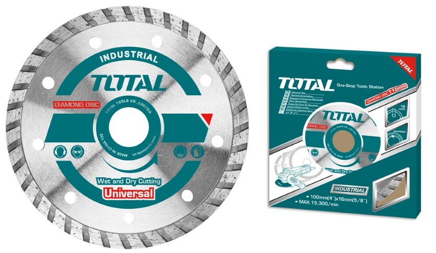 Deimantinis pjovimo diskas TOTAL, Turbo, sausam, šlapiam pjovimui, 230x22 mm,7,5 mm, segmento plotis 10 mm, TAC2132301