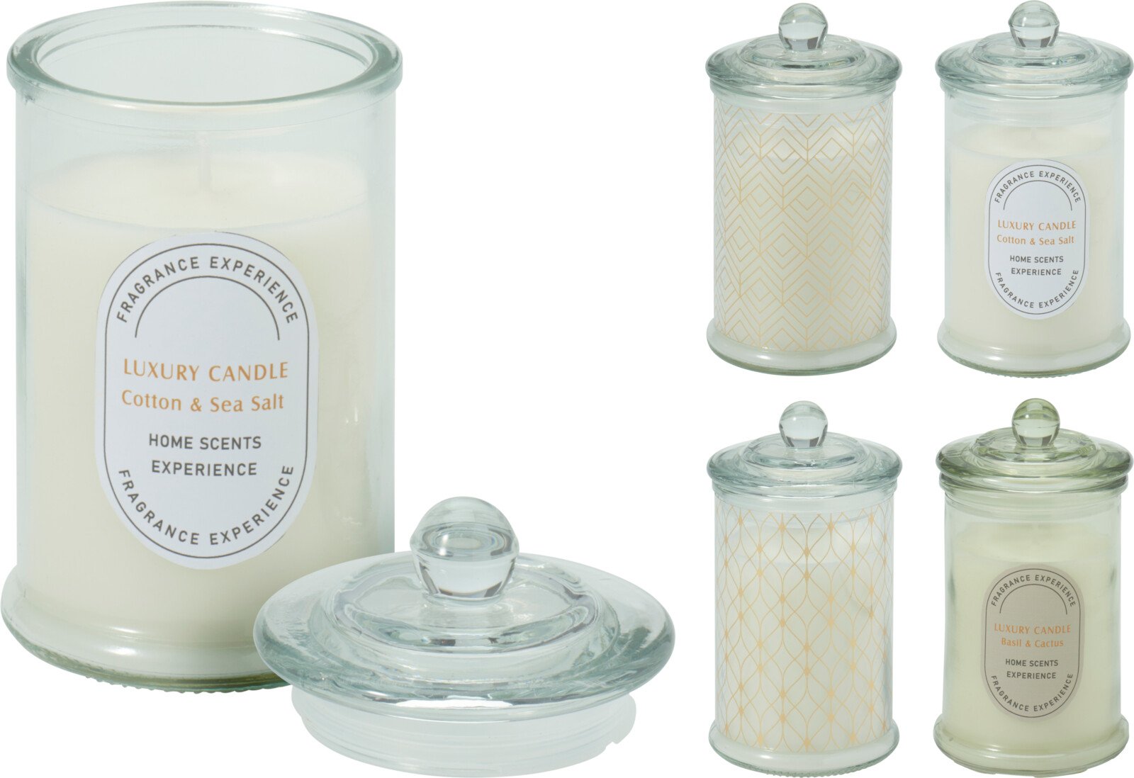 Kvapni žvakė, stikliniame indelyje, 7 x 7 x 14 cm, 4 skirtingi kvapai