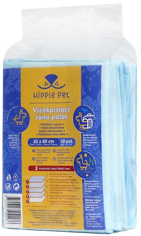Palutė HIPPIE PET, vienkartinės, šunims, 45*60 cm, 10 vnt. MR
