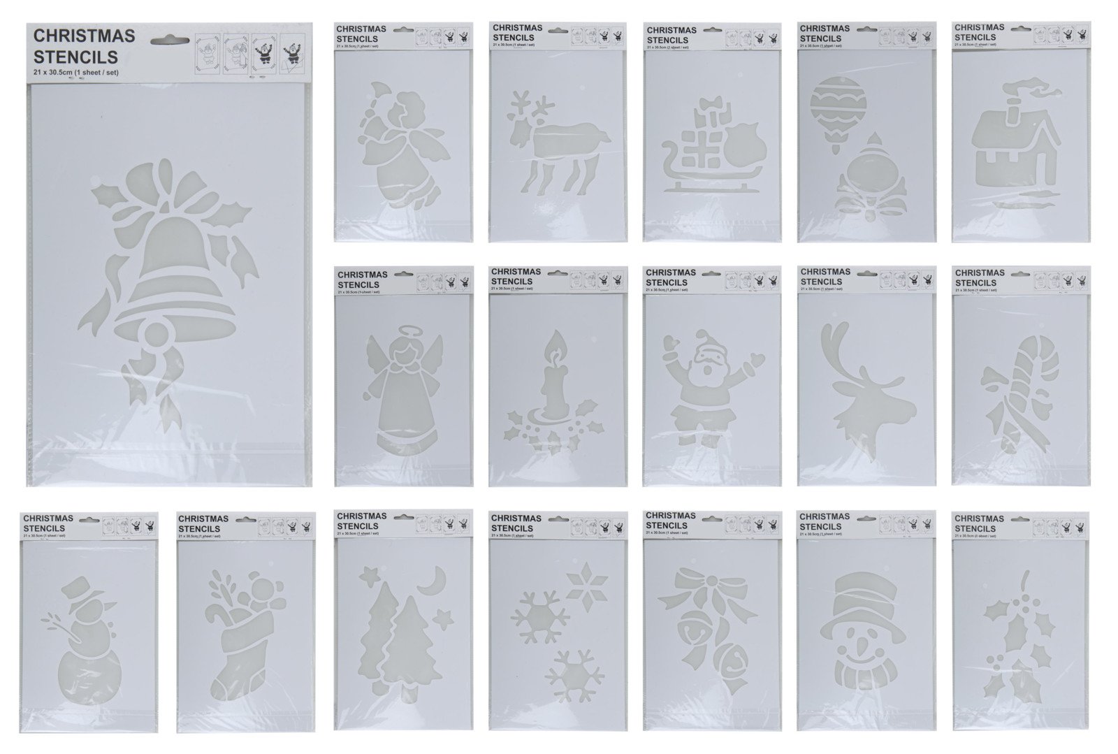 Kalėdinis trafaretas purškiamam sniegui, 18 rūšių, 220 x 350 x 2 mm
