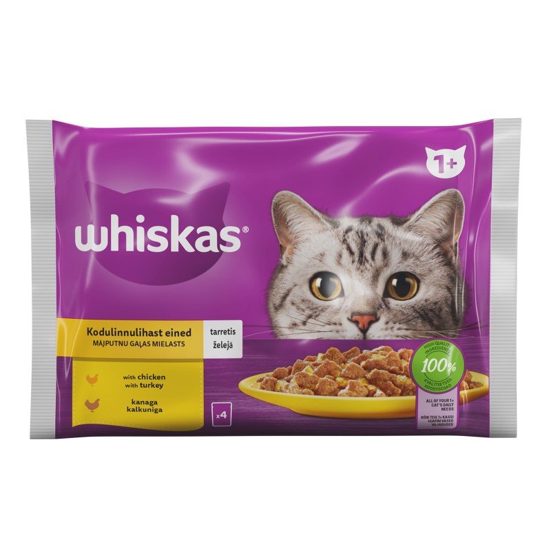 Kačių ėdalas WHISKAS, paukštienos skonio, konservuotas, 4vnt x 85g
