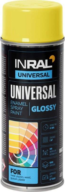 Aerozoliniai dažai INRAL Universal, 400 ml, geltoni, RAL1018