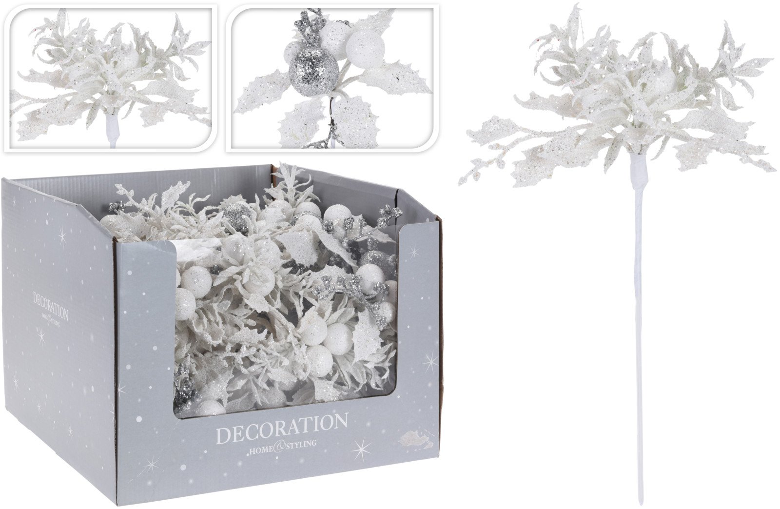 Dekoratyvinė gėlė, baltos sp., 2 skirtingi dizainai, 1 vnt., 20 cm